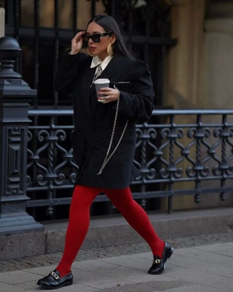 look com meia calça vermelha