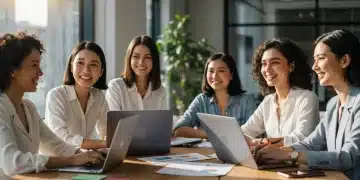 Successful women entrepreneurs collaborating in a modern office, symbolizing growth and empowerment.