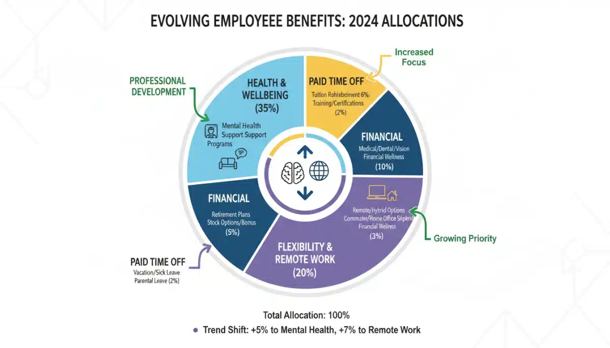 Infographic illustrating the allocation of employee benefits categories.