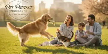 Family enjoying time outdoors with their healthy dog and cat, highlighting the value of pet insurance benefits.