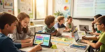 Gamificação na educação 2026: 2 métodos aumentam engajamento em 30% Alunos engajados em atividades educacionais gamificadas em uma sala de aula moderna em 2026.