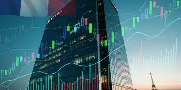 Bâtiment de la Banque Centrale Européenne avec des graphiques financiers et un drapeau français, symbolisant l'impact de la BCE sur les marchés financiers français en 2026.