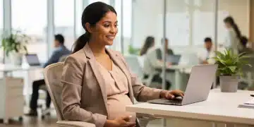 Droits des femmes enceintes 2026 : protections et démarches Femme enceinte professionnelle travaillant dans un bureau moderne, symbolisant les droits et la protection au travail.