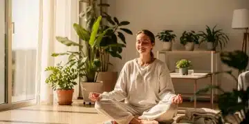 Femme sereine méditant, symbolisant la résilience émotionnelle et la paix intérieure face aux défis de 2026.