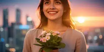 Cultiver l'optimisme : habitudes pour une perspective positive en 2026 Femme souriante regardant l'horizon, symbolisant l'optimisme et les nouvelles perspectives pour 2026.