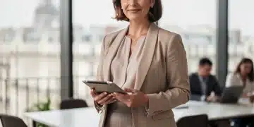 Surmonter le syndrome de l'imposteur: guide pour femmes pros Femme professionnelle française souriante et confiante, symbolisant la réussite face au syndrome de l'imposteur.
