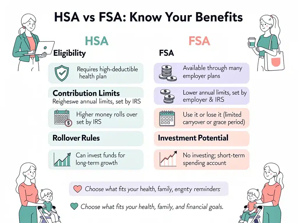 Infographie détaillée des différences entre HSA et FSA pour les femmes.