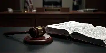 Martelo de juiz sobre documentos legais, simbolizando a decisão do tribunal federal sobre discriminação.