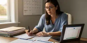 Pensão por Morte 2026: Entenda Atualizações e Garanta Segurança Familiar Mulher analisando documentos sobre pensão por morte em 2026 para planejar a segurança financeira da família.