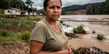 Clima 2026: Impacto na Saúde e Bem-Estar das Mulheres Brasileiras Mulher brasileira em ambiente rural com preocupação, simbolizando o impacto das mudanças climáticas em 2026.
