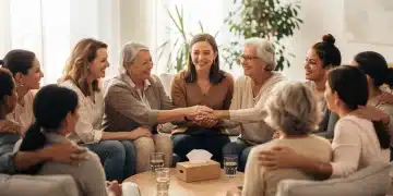 Relatório especial: impacto de novas iniciativas de saúde mental para mulheres Mulheres diversas em sessão de terapia de grupo, sorrindo e interagindo, simbolizando apoio e bem-estar mental.