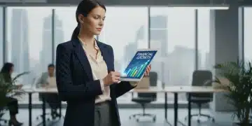 Leverage Employer Financial Well-being in 2026 for 15% Savings Professional woman analyzing financial charts on a tablet, focused on leveraging employer financial well-being programs.