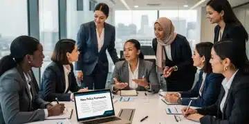 Impact on Women's Employee Benefits Q1 2026 Professional women discussing new employee benefits legislation in a modern office