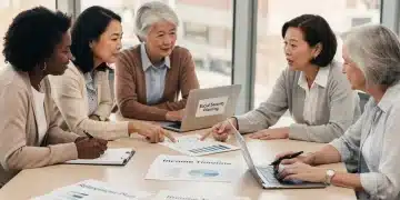 Women discussing Social Security benefit changes for 2026, reviewing financial documents