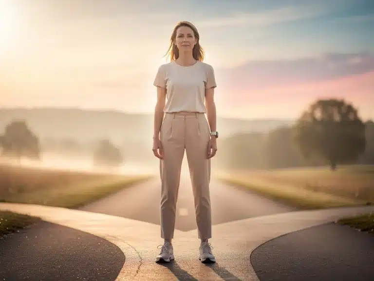 Woman confidently choosing her path, symbolizing living authentically and aligning actions with values in 2026