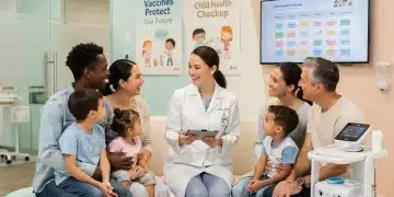 Parents discussing childhood vaccinations with a pediatrician in 2026