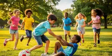 Children supporting each other in a park, fostering resilience