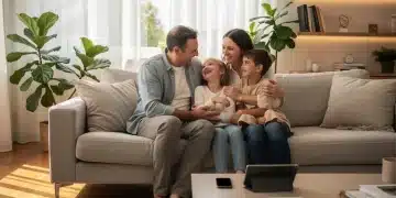Raising Tech-Savvy Kids: Screen Time & Digital Wellness in 2026 Family enjoying quality time, demonstrating balanced screen use and digital wellness in a modern home setting.