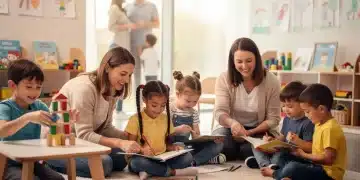 Children playing happily in a modern childcare facility, symbolizing new federal support for families.