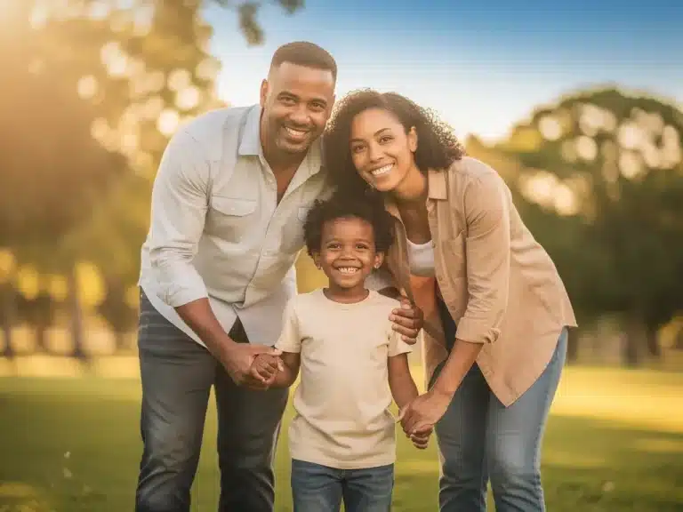 Loving family embracing after a successful adoption in the US, depicting happiness and unity.
