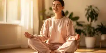 Woman practicing mindfulness to combat burnout and enhance well-being