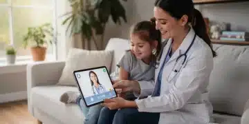 Pediatric Telehealth 2026: When to Use Virtual Care for Kids Mother and child engaged in a pediatric telehealth virtual visit with a doctor on a tablet.