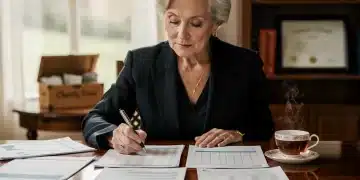 Woman over 70 planning finances for charitable giving