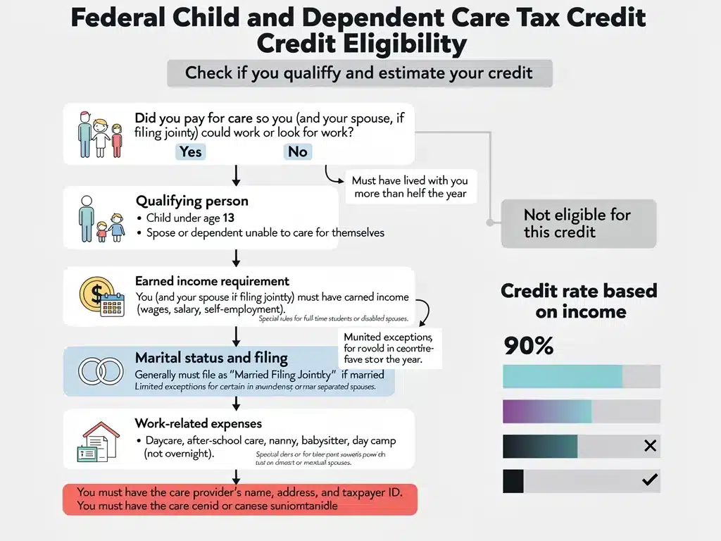Infographic detailing eligibility for federal child care tax credits