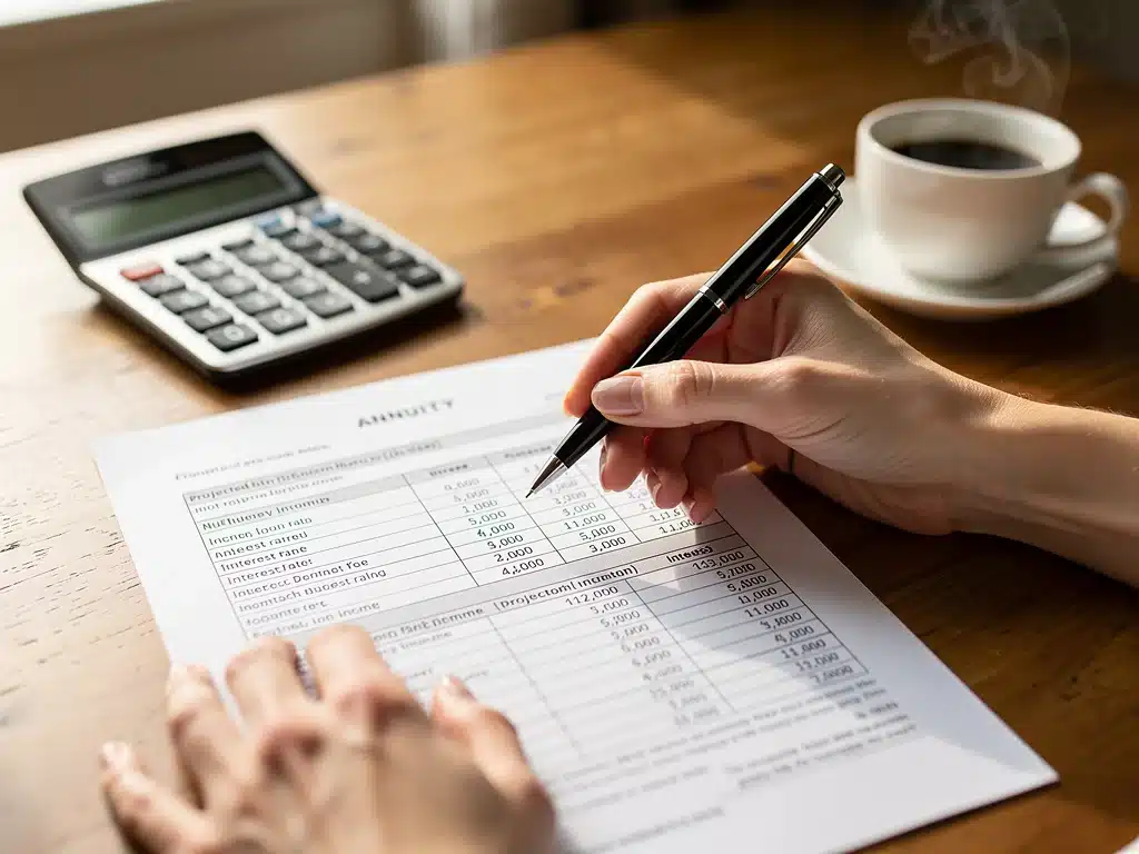 Woman reviewing annuity statement for retirement income planning