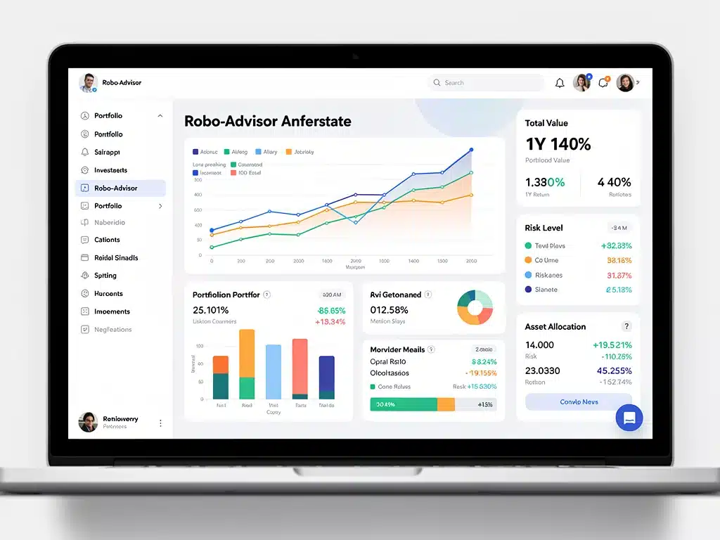 Robo-advisor dashboard displaying investment portfolio and performance.