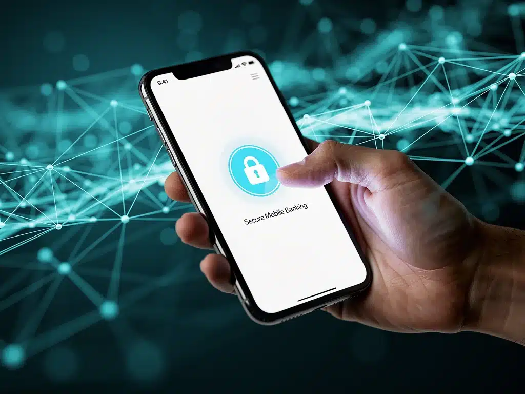 Secure mobile banking transaction on a smartphone.