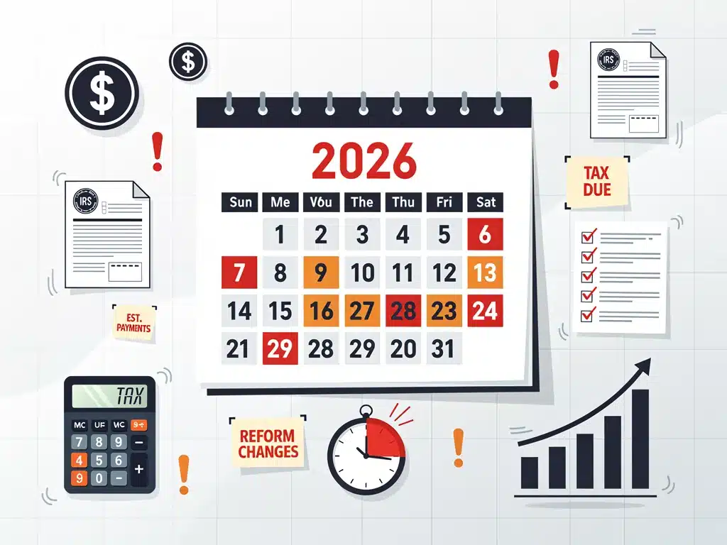 2026 calendar highlighting critical tax law change dates for small businesses.