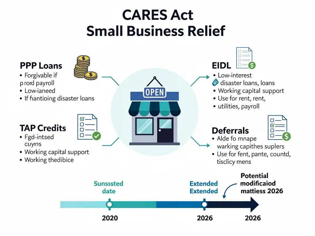 Infographic detailing CARES Act provisions and their impact on small businesses.