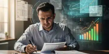 Small business owner analyzing 2026 tax law changes documents with financial graphs in background.